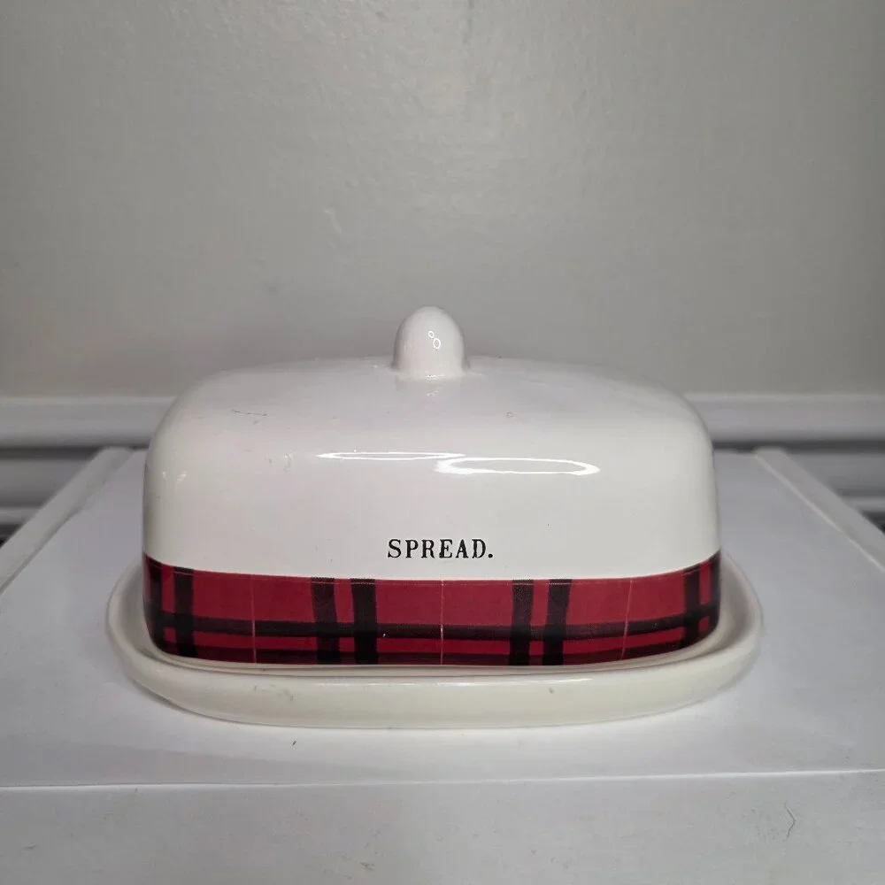 Rae Dunn Artisan Collection Red Plaid Spread Butter Dish